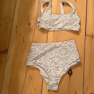 Wild gray animal print - High Waist Bikini Bottom & side tie bikini.